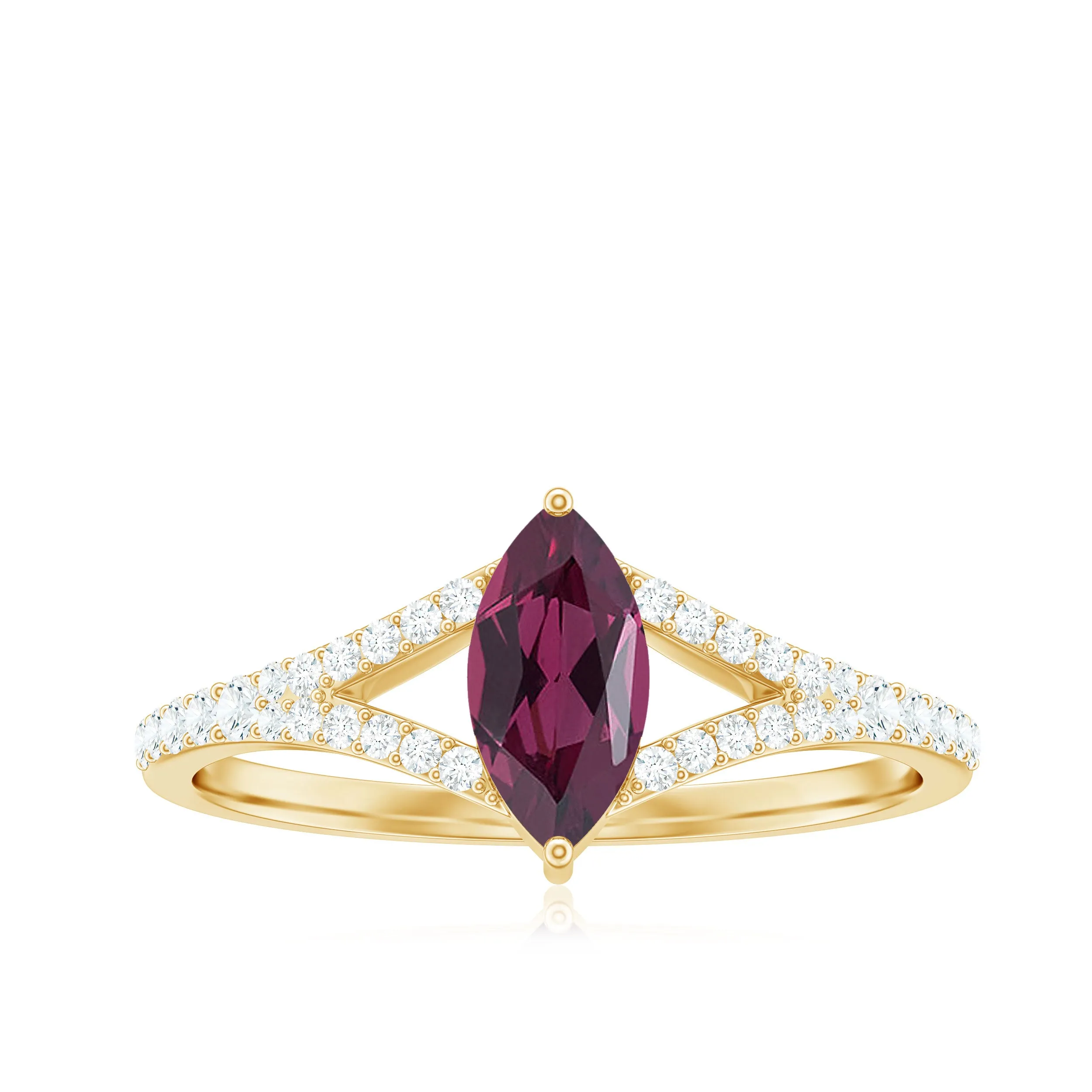 1 CT Split Shank Rhodolite Minimal Ring with Diamond Accent