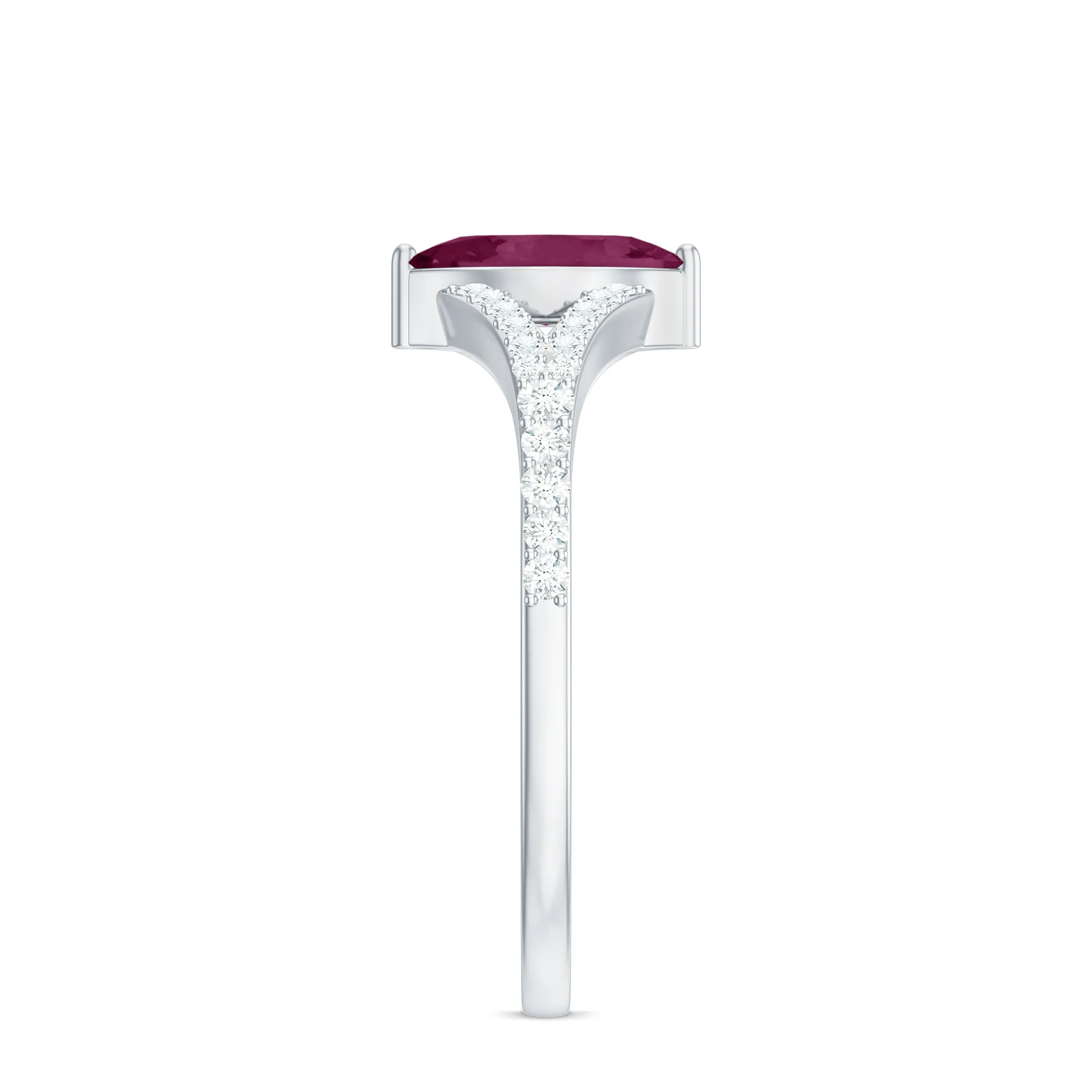1 CT Split Shank Rhodolite Minimal Ring with Diamond Accent
