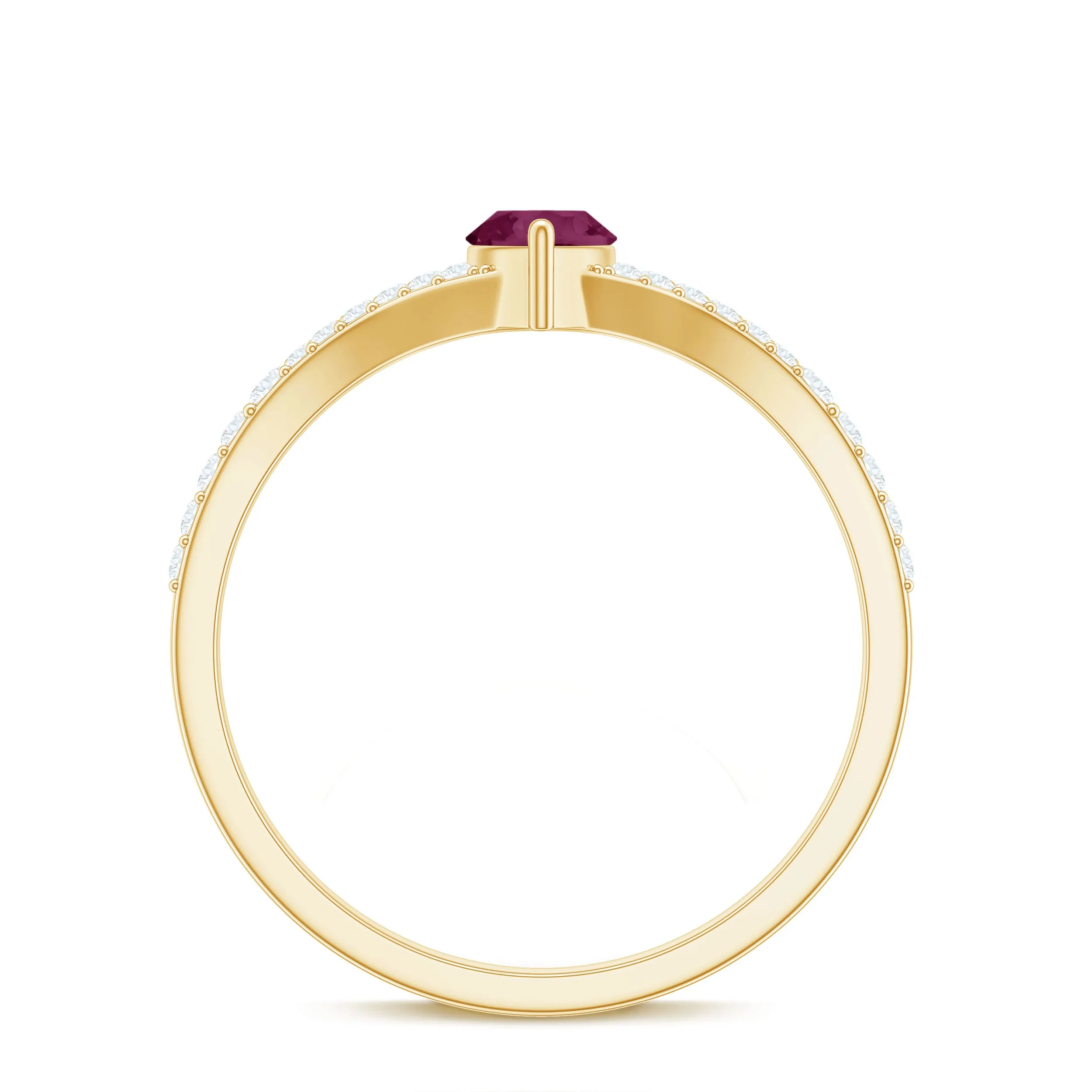1 CT Split Shank Rhodolite Minimal Ring with Diamond Accent