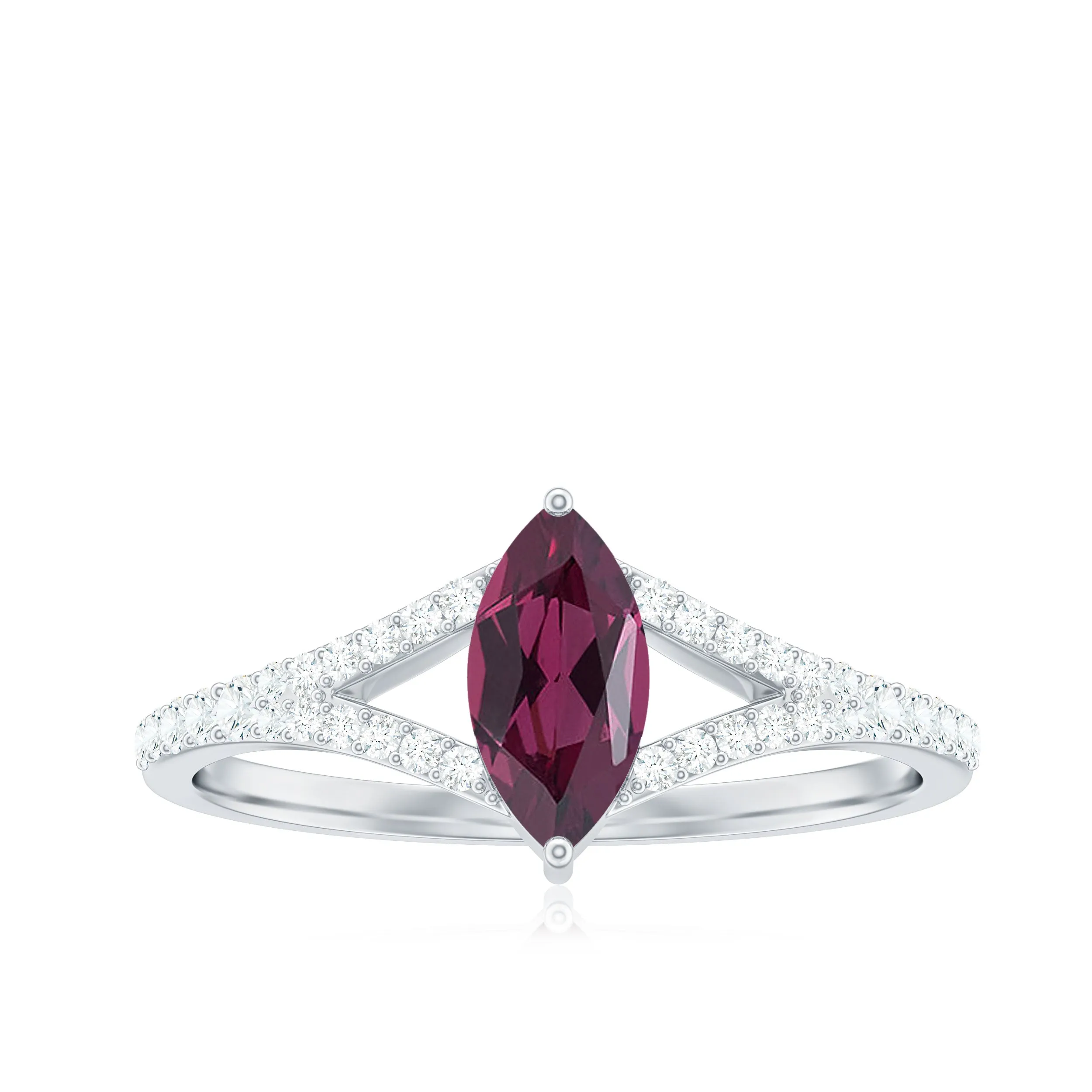 1 CT Split Shank Rhodolite Minimal Ring with Diamond Accent