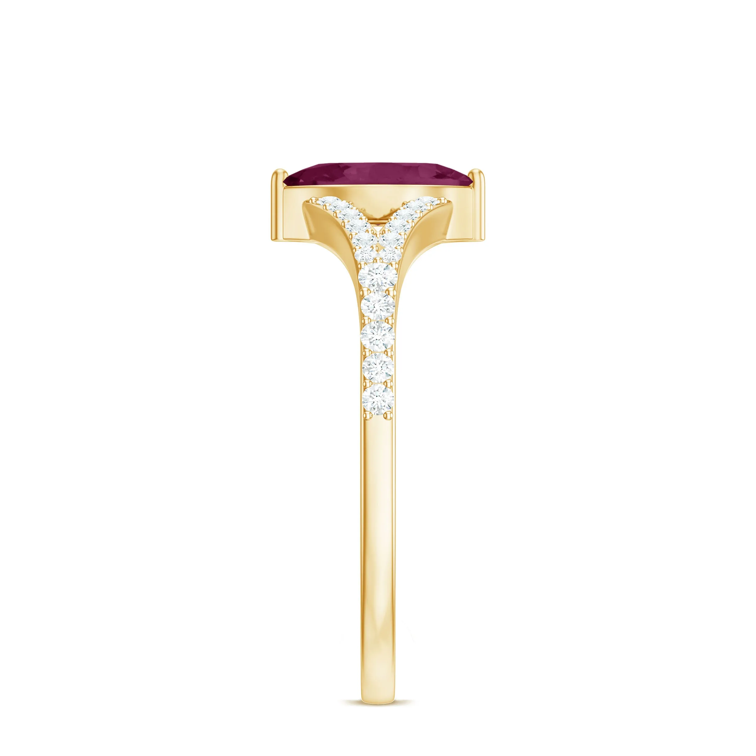 1 CT Split Shank Rhodolite Minimal Ring with Diamond Accent