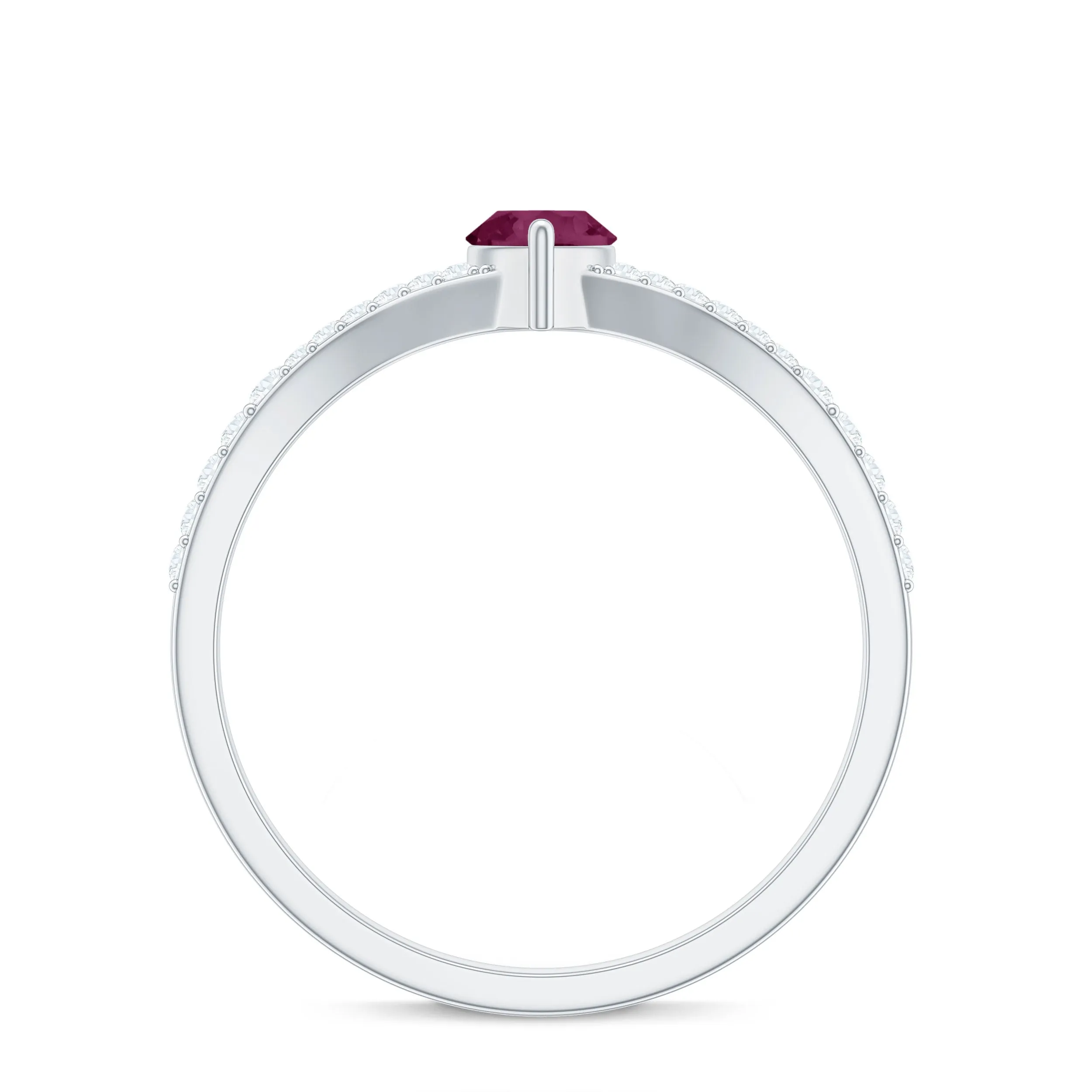 1 CT Split Shank Rhodolite Minimal Ring with Diamond Accent