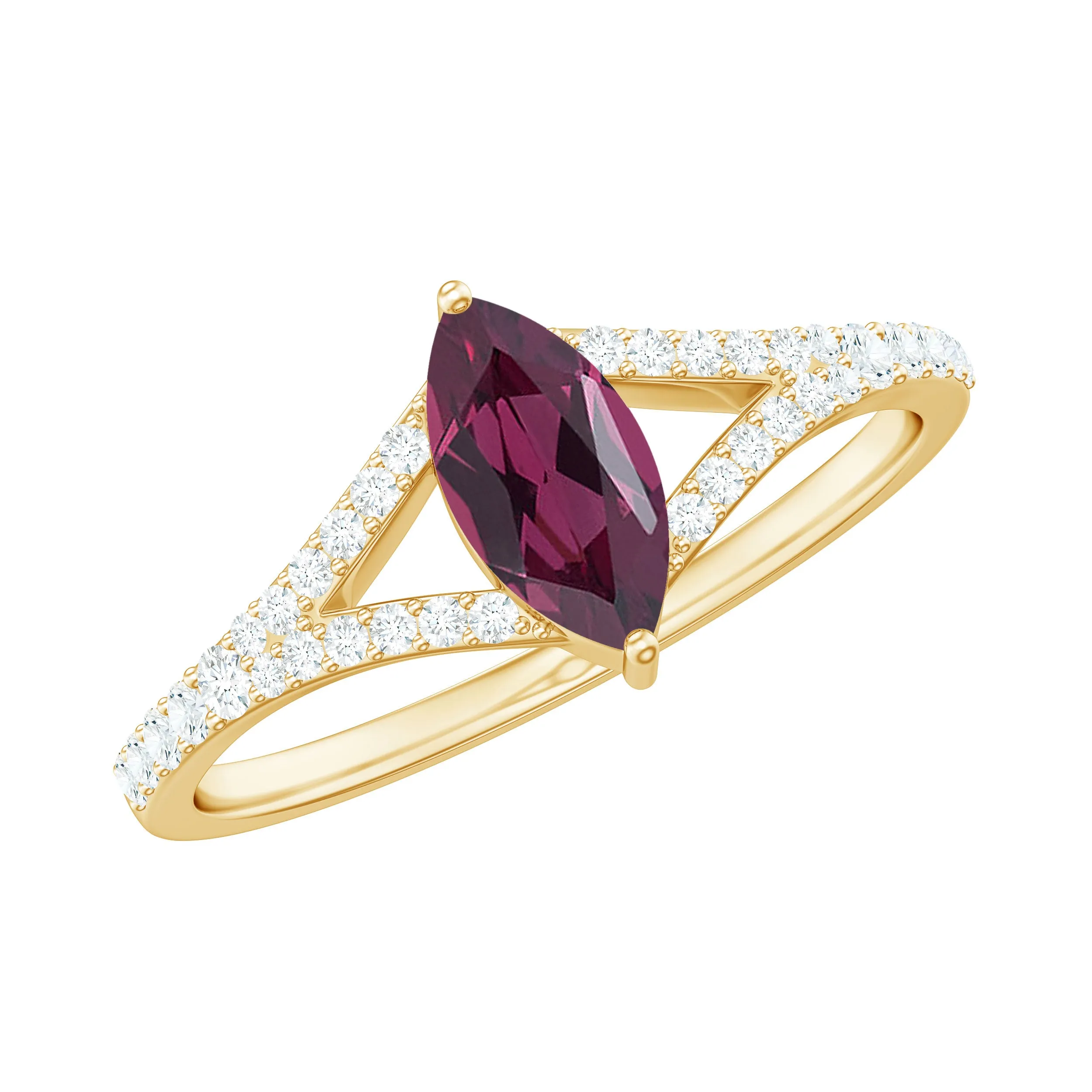 1 CT Split Shank Rhodolite Minimal Ring with Diamond Accent