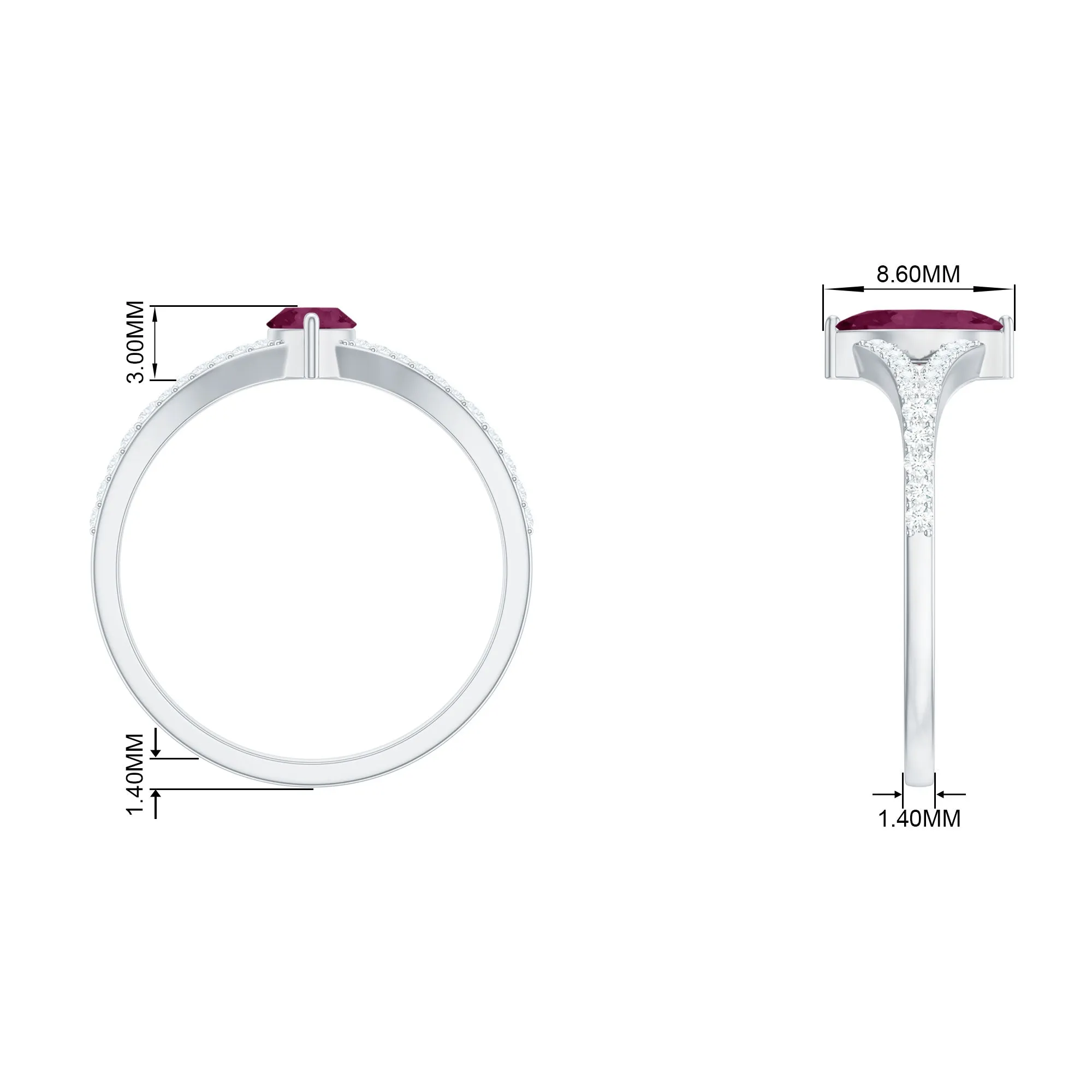 1 CT Split Shank Rhodolite Minimal Ring with Diamond Accent