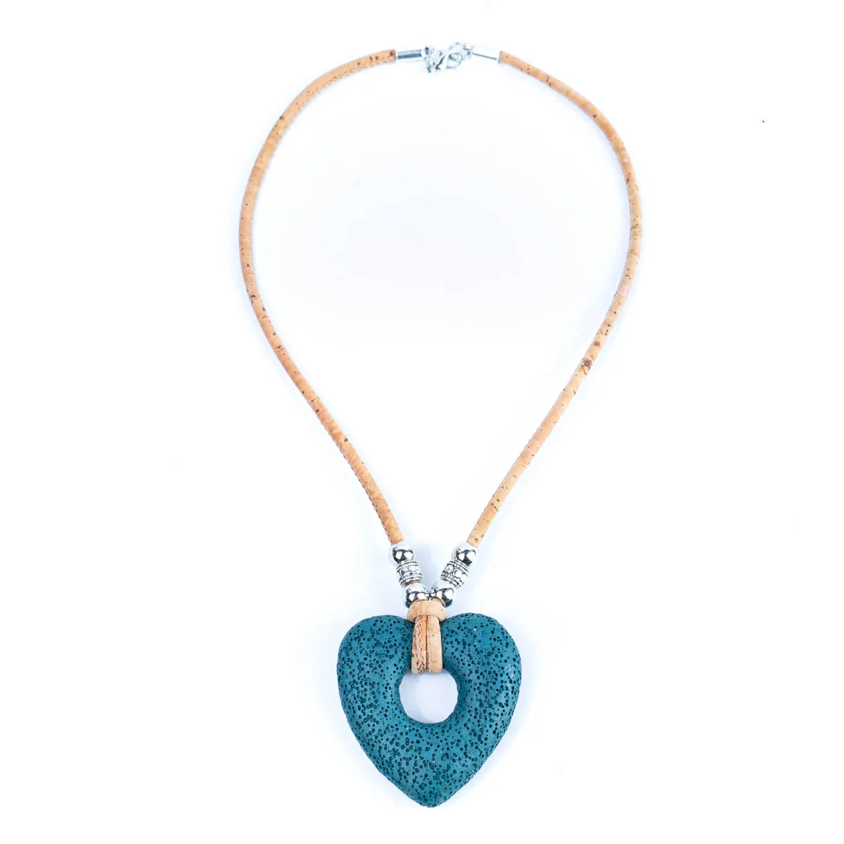 3mm round  natural color cork cord with Heart Shaped Volcanic Stone Pendant handmade Cork Necklace NE-1054