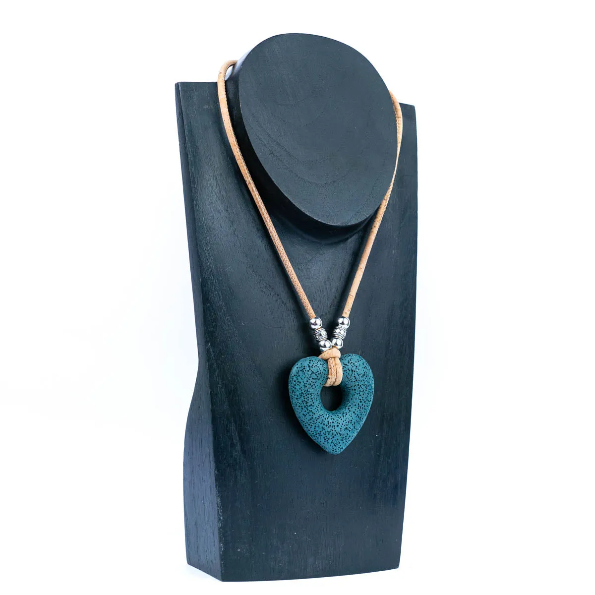 3mm round  natural color cork cord with Heart Shaped Volcanic Stone Pendant handmade Cork Necklace NE-1054