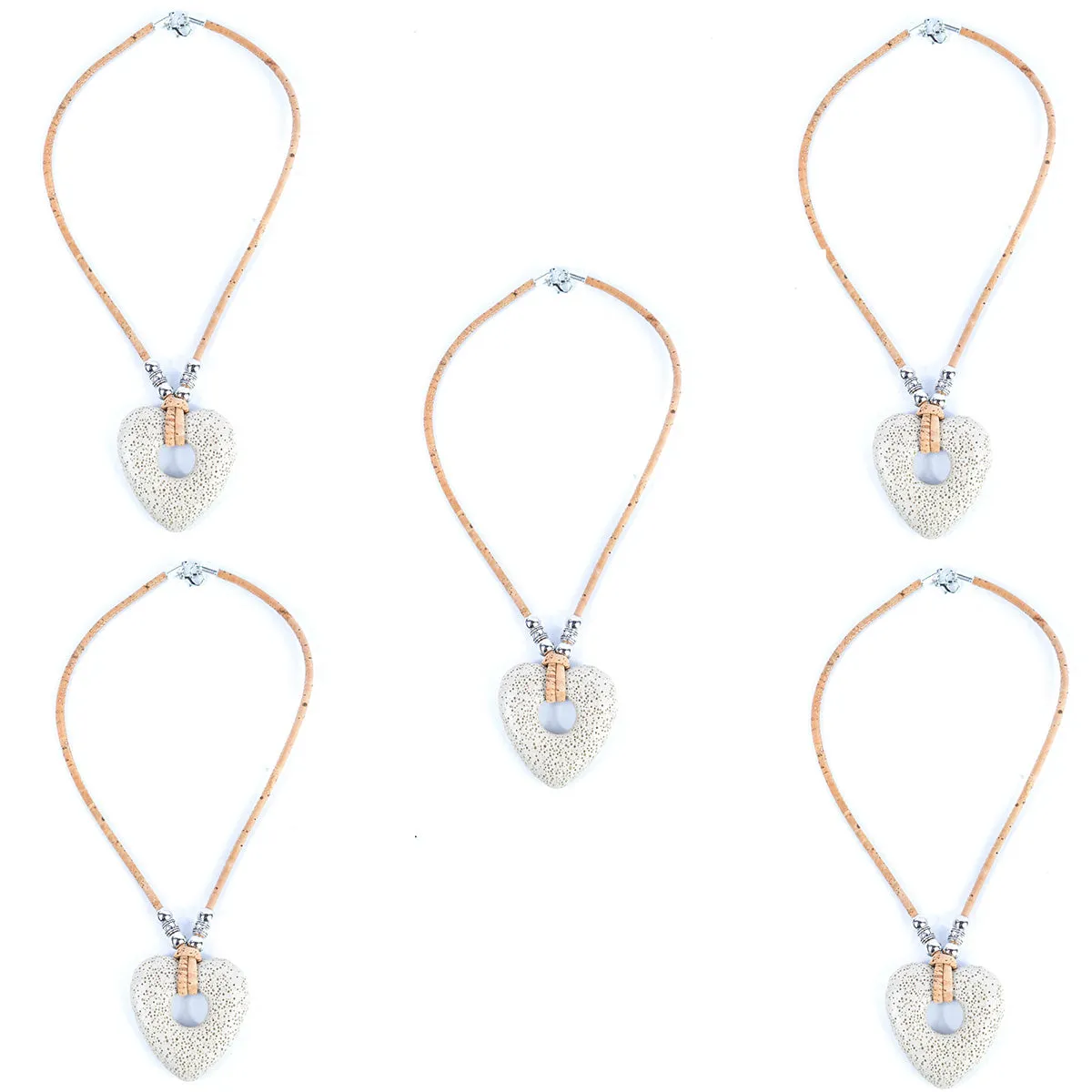 3mm round  natural color cork cord with Heart Shaped Volcanic Stone Pendant handmade Cork Necklace NE-1054
