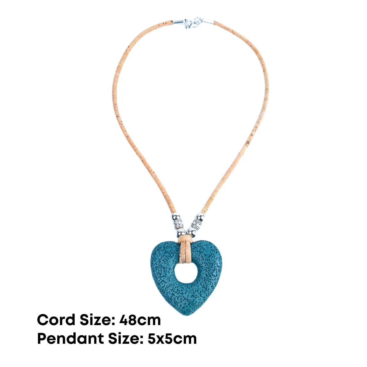 3mm round  natural color cork cord with Heart Shaped Volcanic Stone Pendant handmade Cork Necklace NE-1054