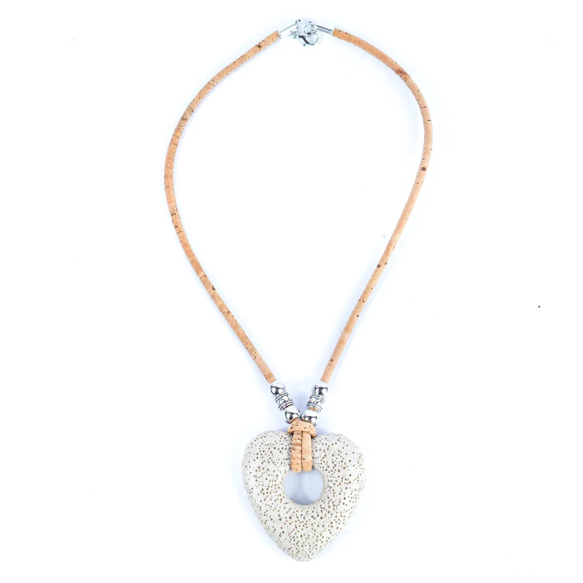 3mm round  natural color cork cord with Heart Shaped Volcanic Stone Pendant handmade Cork Necklace NE-1054