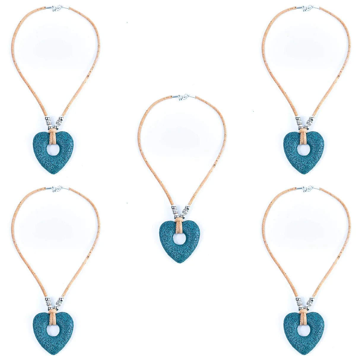 3mm round  natural color cork cord with Heart Shaped Volcanic Stone Pendant handmade Cork Necklace NE-1054