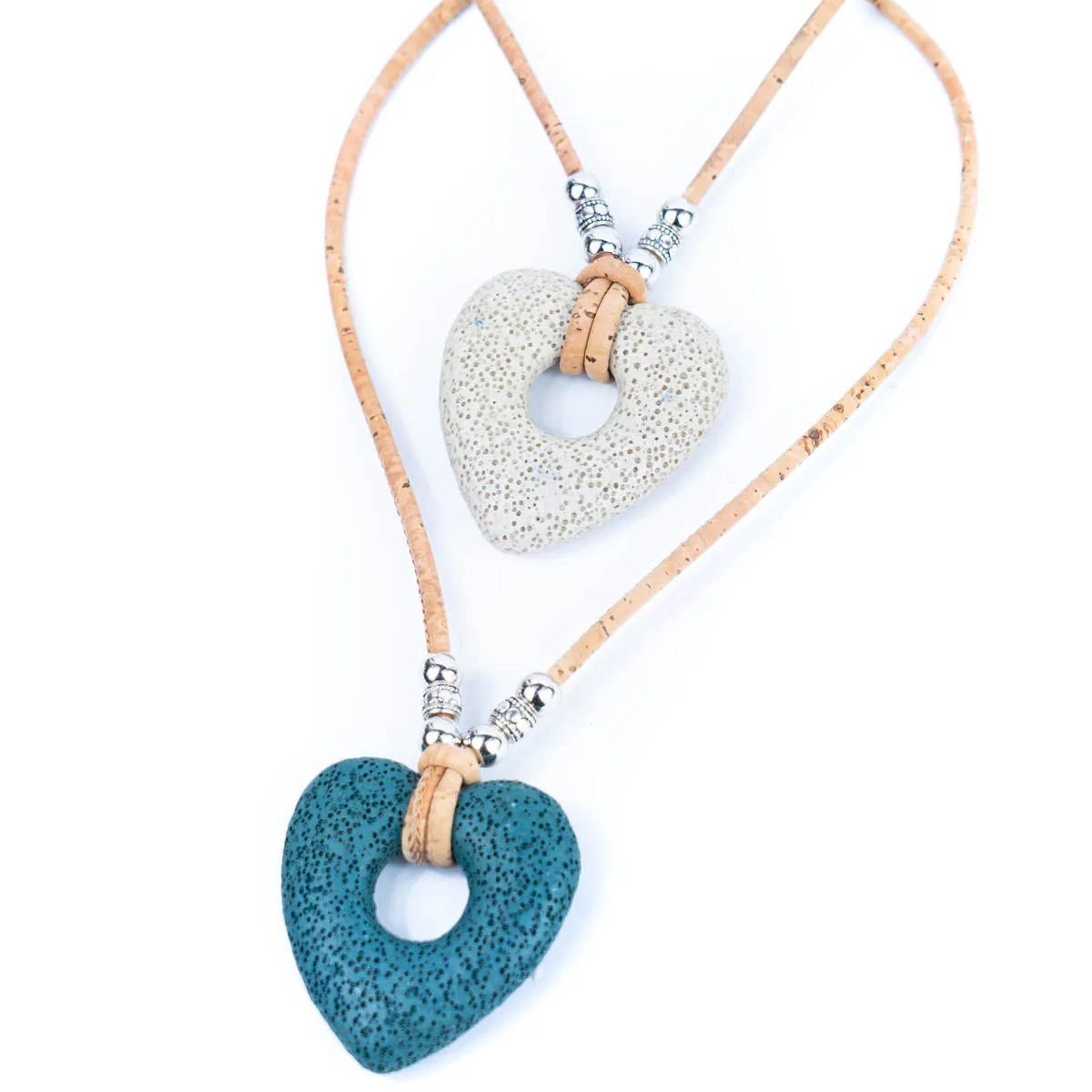 3mm round  natural color cork cord with Heart Shaped Volcanic Stone Pendant handmade Cork Necklace NE-1054