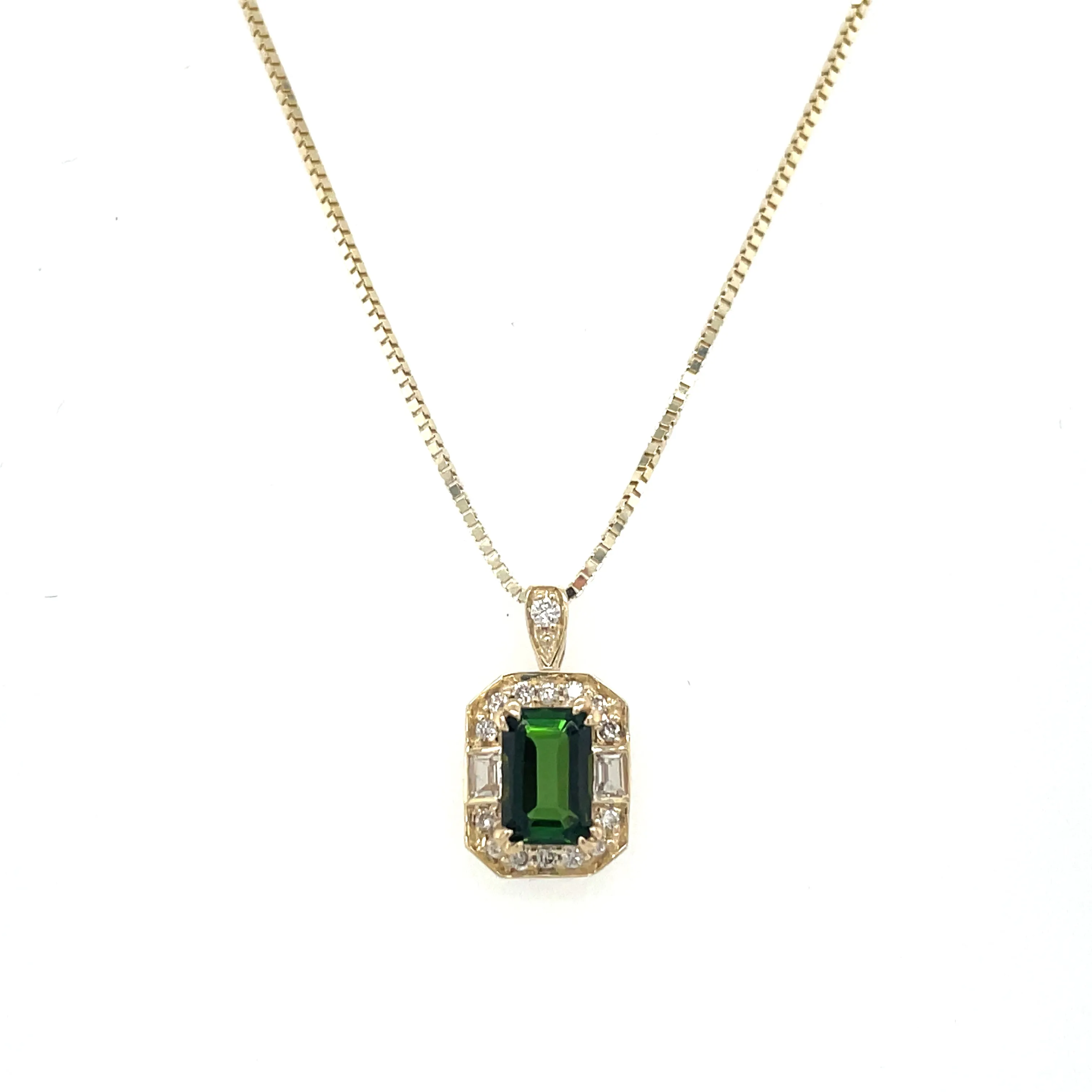 9ct Yellow Gold Earth Grown 0.60ct Green Tourmaline, White Sapphire And Diamond Pendant