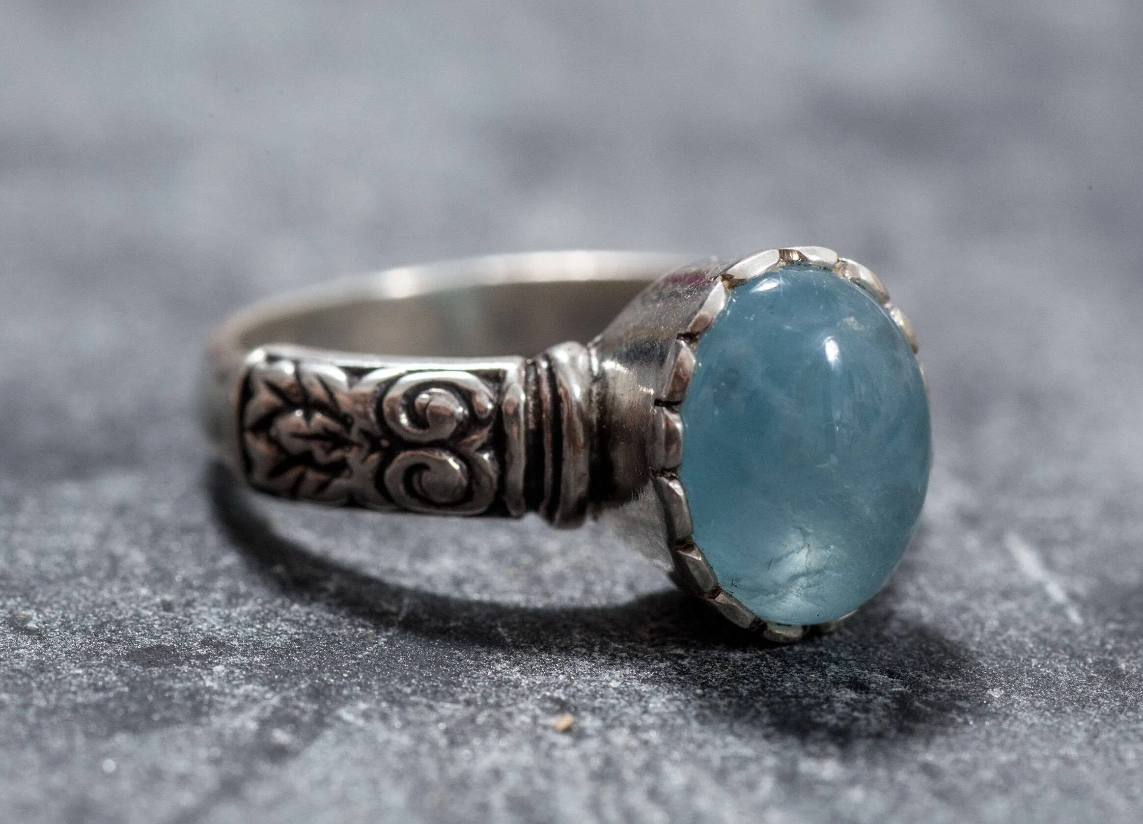 Boho Aquamarine Ring - Natural Aquamarine Ring - March Birthstone Ring