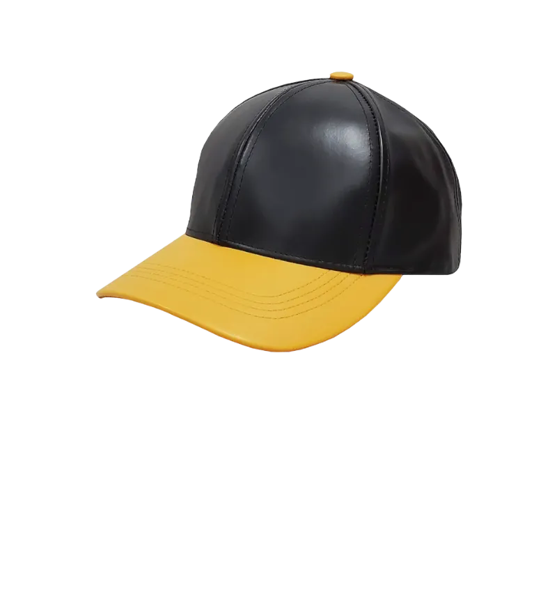Emstate Black and Yellow Men's Genuine Cowhind Leather Adjustable Baseball Cap
