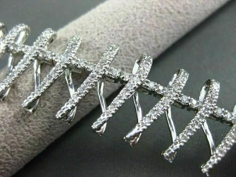 ESTATE WIDE 3.85CT DIAMOND 14K WHITE GOLD FLOATING X DESIGN BRACELET VERY UNIQUE