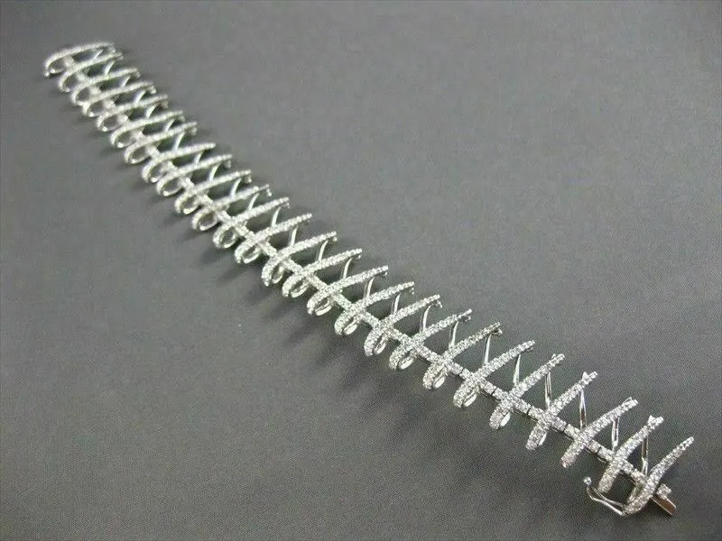 ESTATE WIDE 3.85CT DIAMOND 14K WHITE GOLD FLOATING X DESIGN BRACELET VERY UNIQUE
