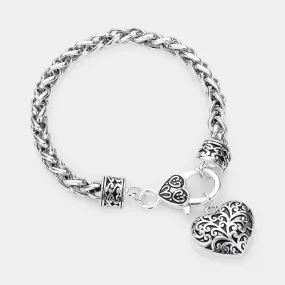 Filigree Heart and Lock Bracelet