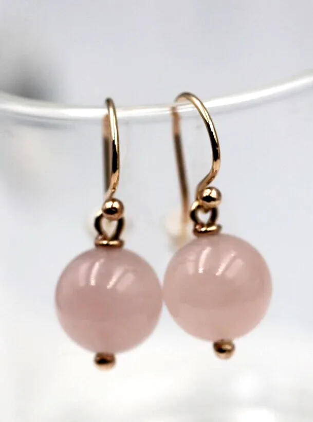 Genuine 9ct 9K 375 Rose Gold 11mm Rose Quartz Hook Earrings -Free post