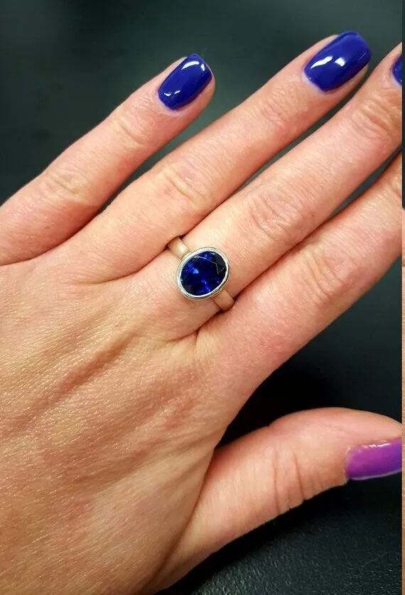 Genuine Aquamarine Ring - Blue Solitaire Ring - March Birthstone Ring