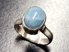 Genuine Aquamarine Ring - Blue Solitaire Ring - March Birthstone Ring