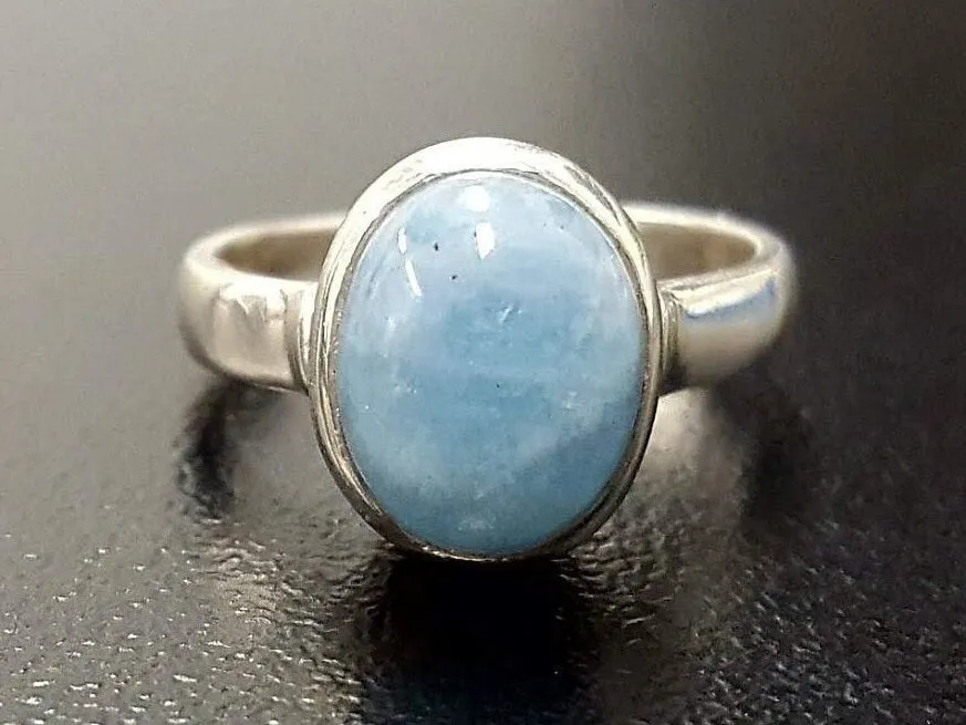 Genuine Aquamarine Ring - Blue Solitaire Ring - March Birthstone Ring