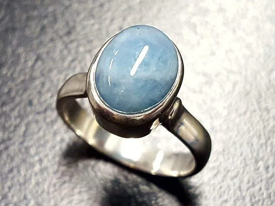 Genuine Aquamarine Ring - Blue Solitaire Ring - March Birthstone Ring
