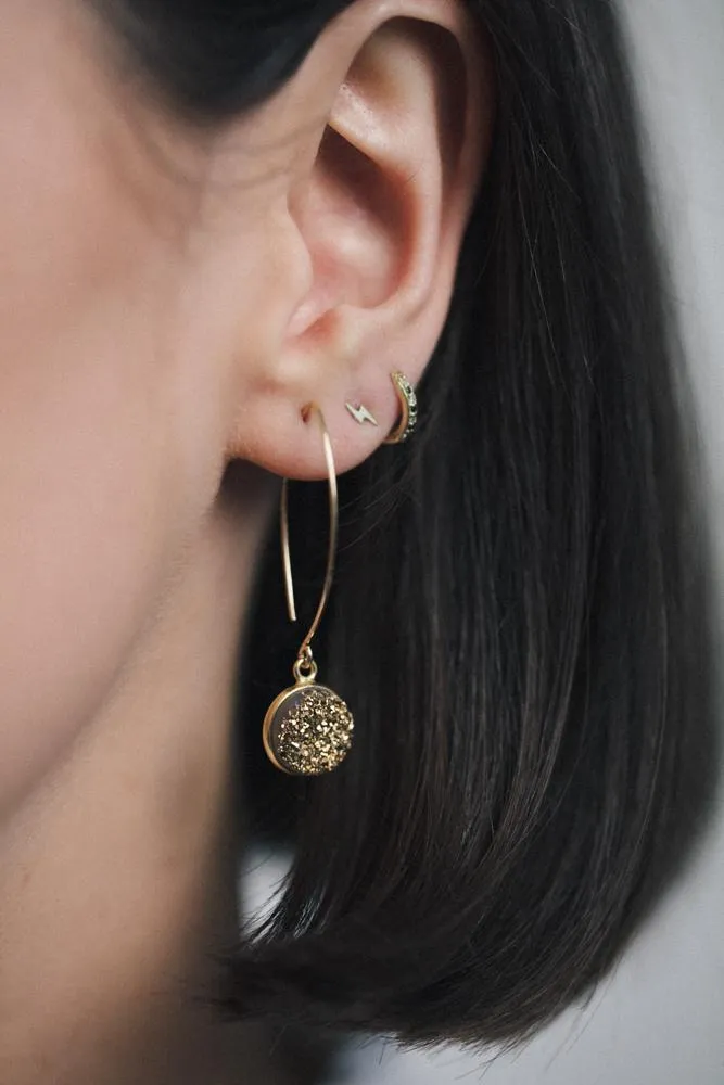 Gold Filled Druzy Quartz Oval Open Earrings (Yellow gold colour)