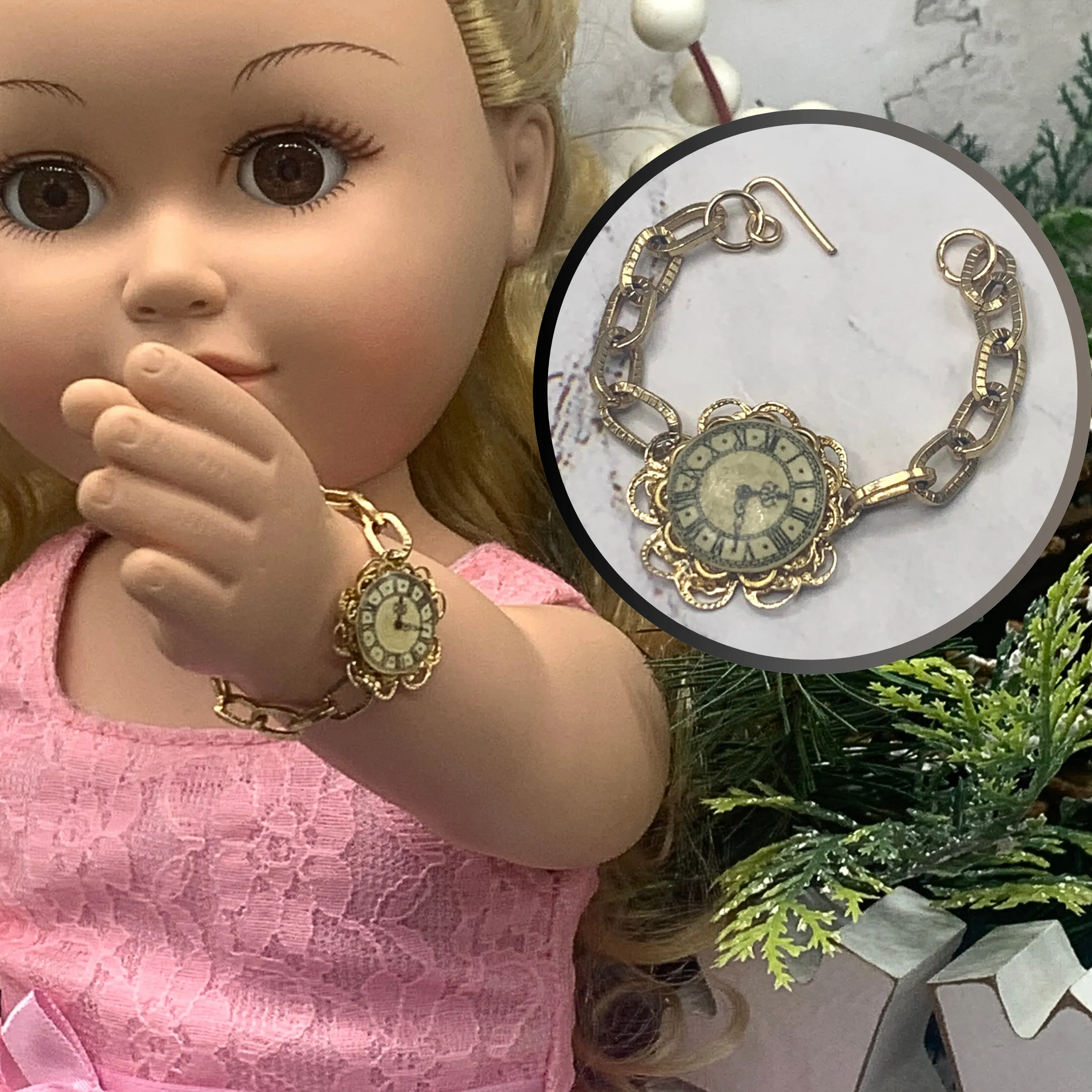 Gold Tone Filigree Watch Bracelet • 18 Inch Fashion Doll Jewelry