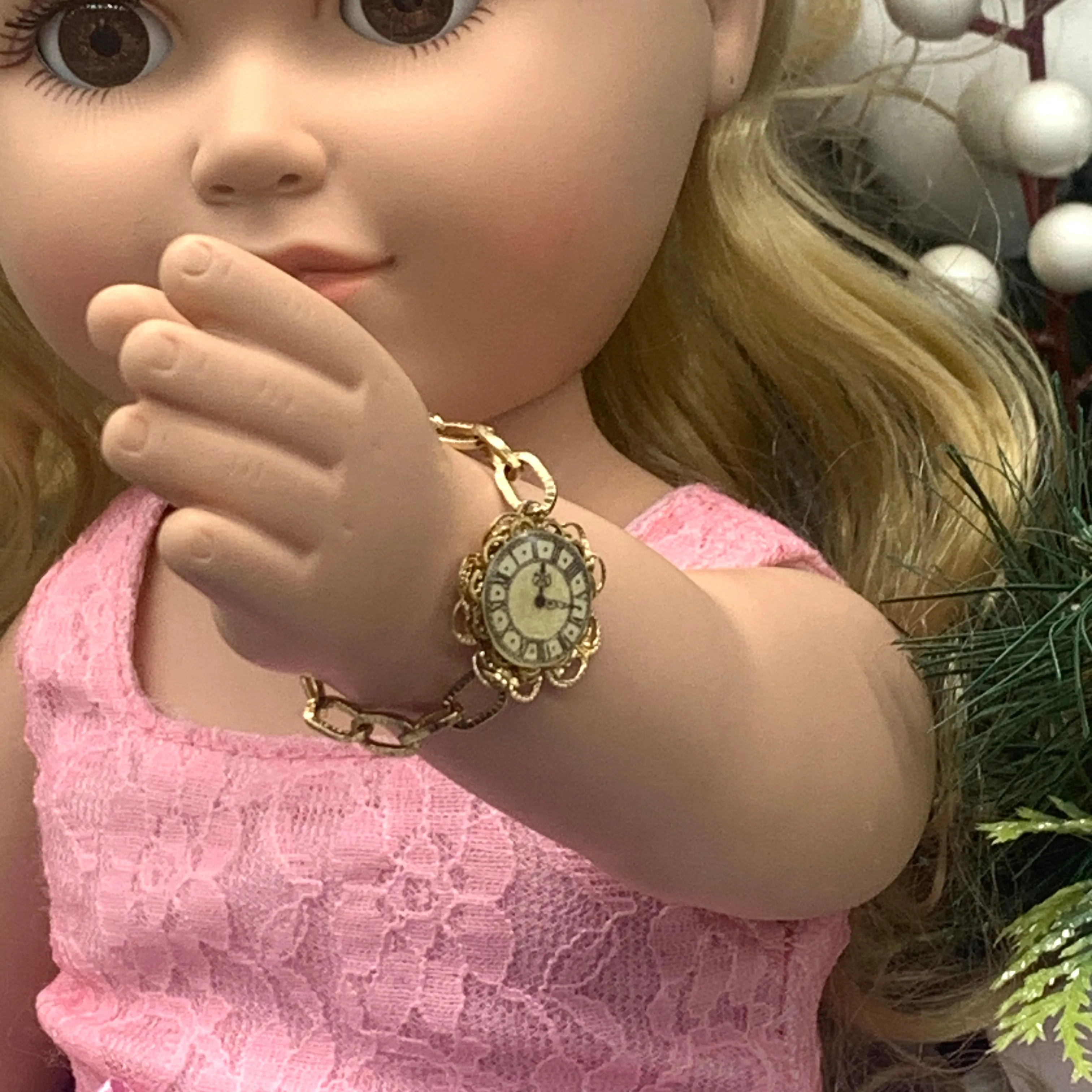 Gold Tone Filigree Watch Bracelet • 18 Inch Fashion Doll Jewelry