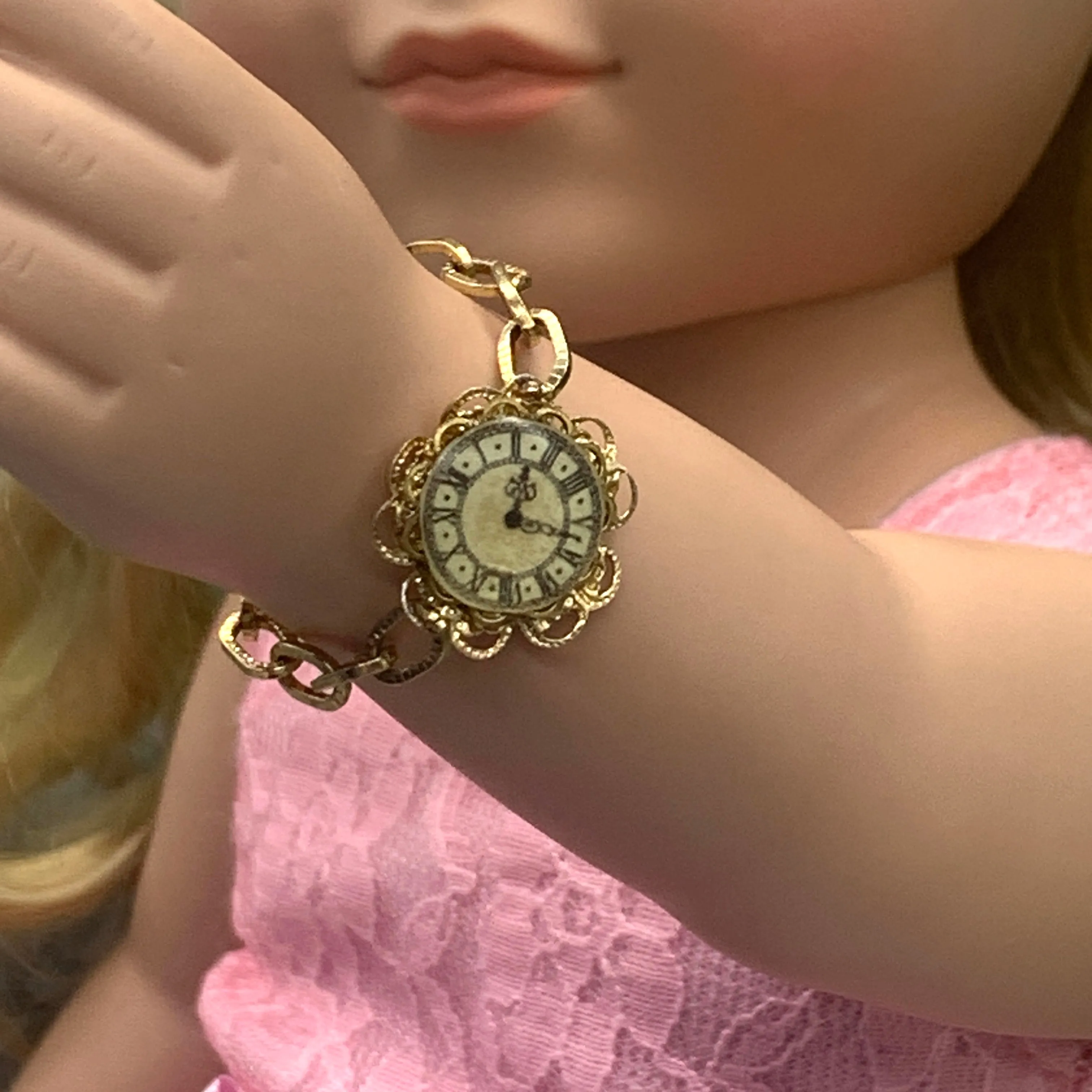 Gold Tone Filigree Watch Bracelet • 18 Inch Fashion Doll Jewelry
