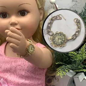 Gold Tone Filigree Watch Bracelet • 18 Inch Fashion Doll Jewelry