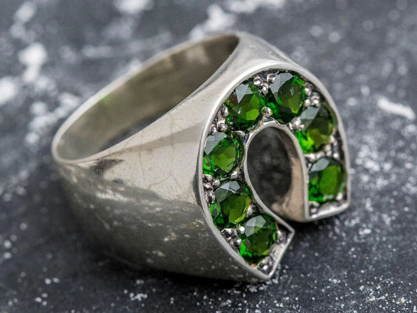 Green Statement Ring - Chrome Diopside Ring - Horse Shoe Ring