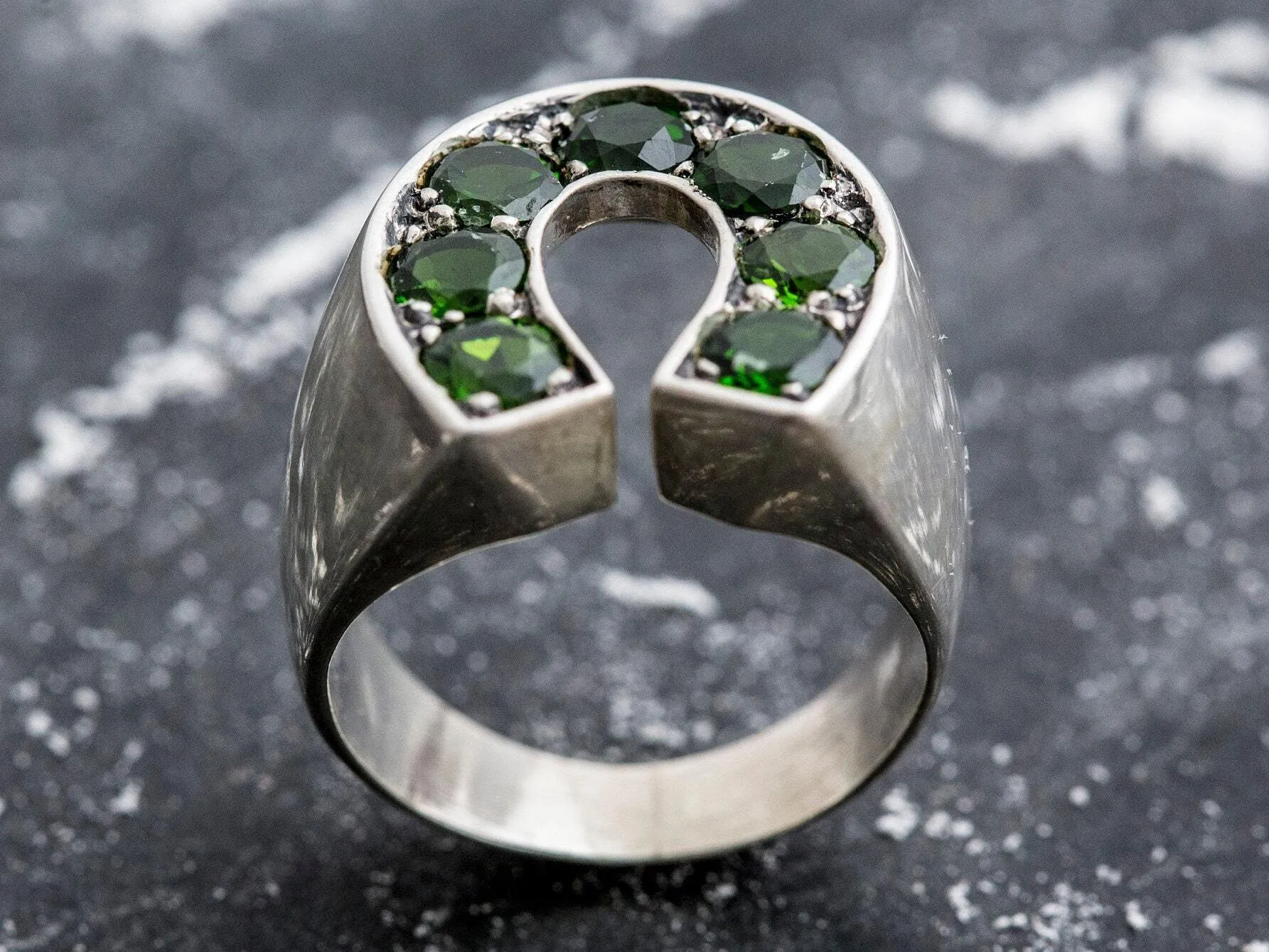 Green Statement Ring - Chrome Diopside Ring - Horse Shoe Ring