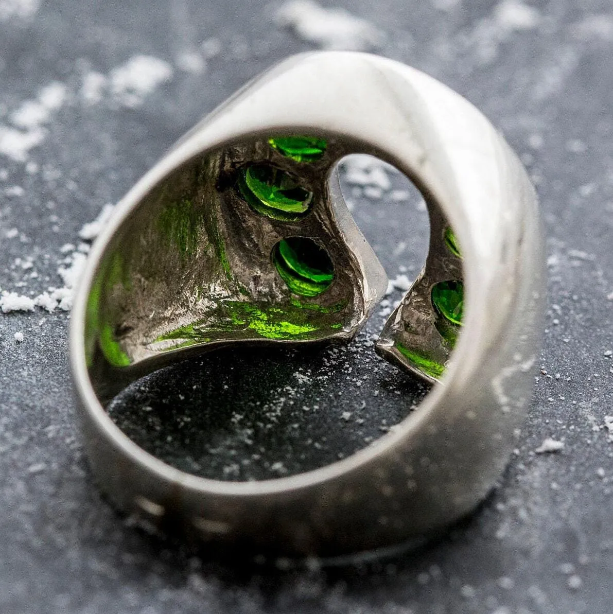 Green Statement Ring - Chrome Diopside Ring - Horse Shoe Ring
