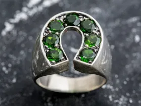 Green Statement Ring - Chrome Diopside Ring - Horse Shoe Ring
