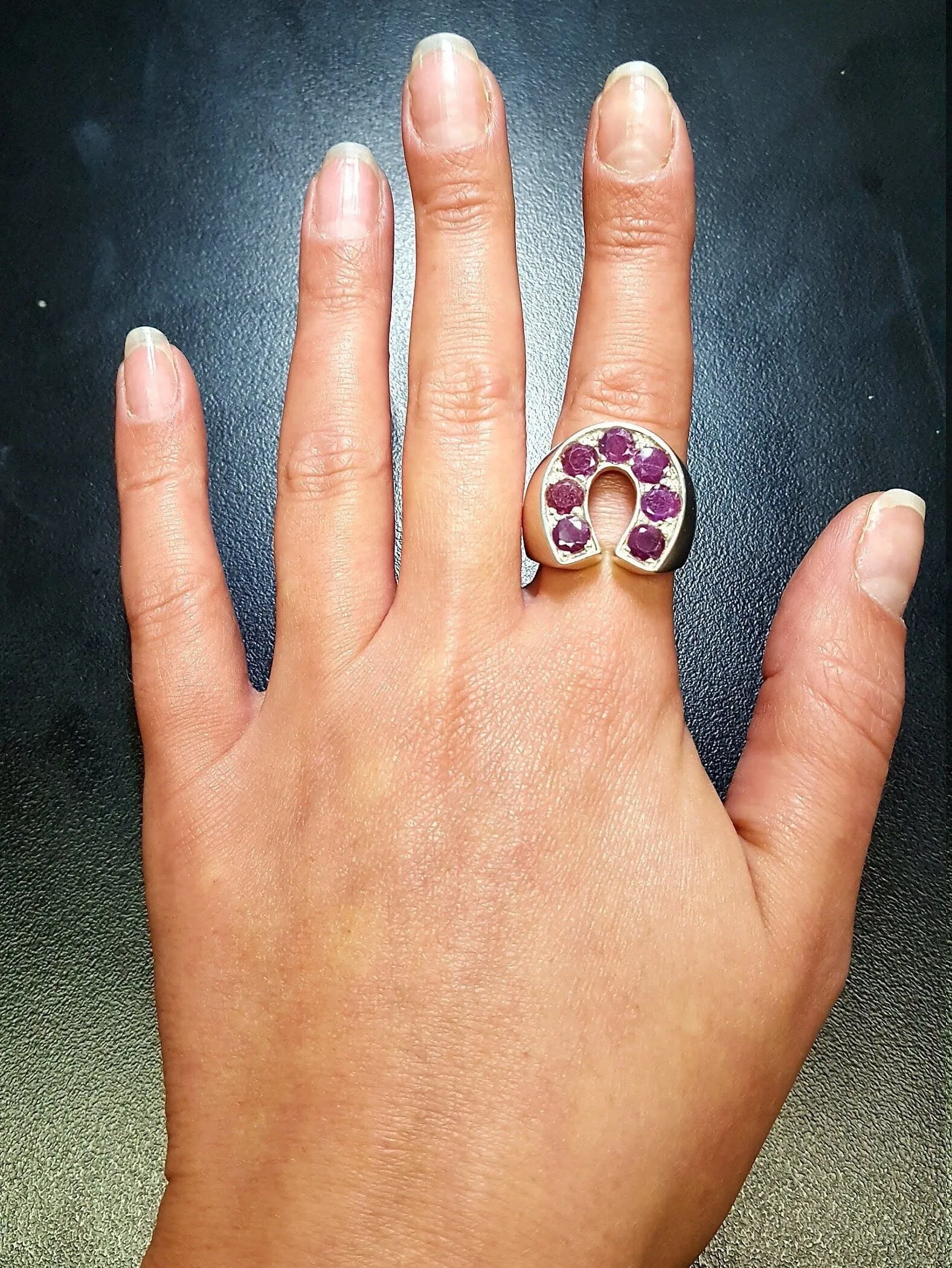 Green Statement Ring - Chrome Diopside Ring - Horse Shoe Ring