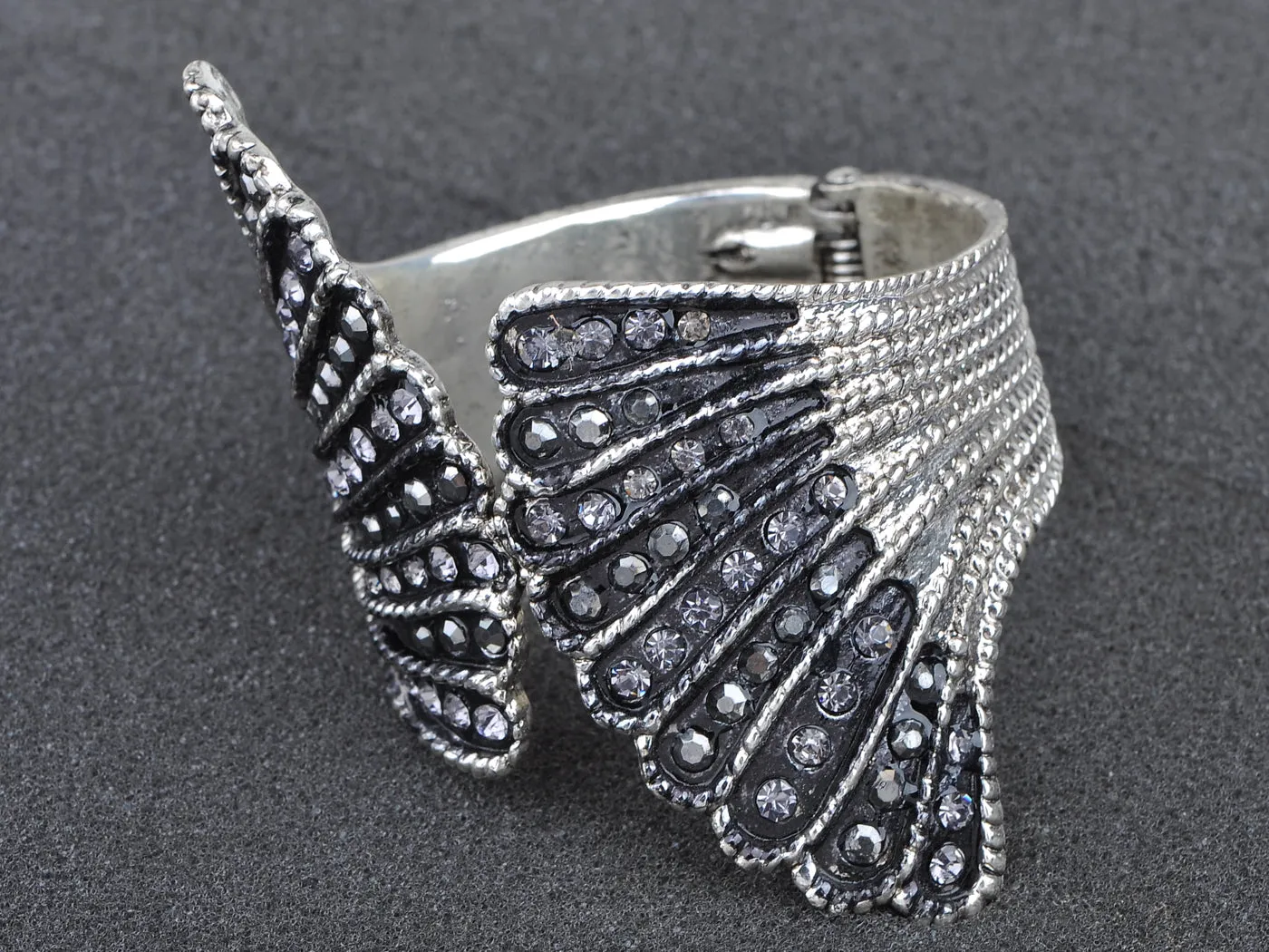 Grey Filigree Angel Wings Shell Cuff Bracelet