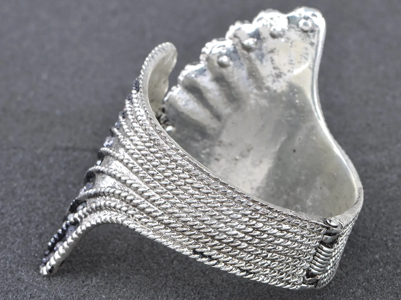 Grey Filigree Angel Wings Shell Cuff Bracelet