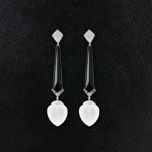 Onyx, Crystal & Diamond Dangle Earrings