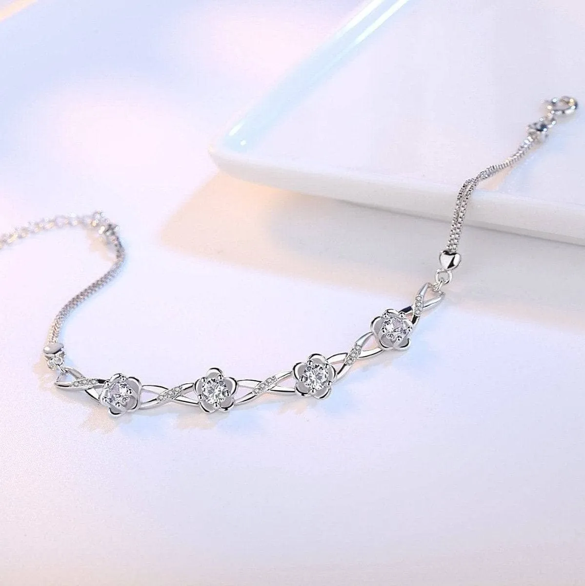 Platinum & Silver Flower Sweet Bracelet