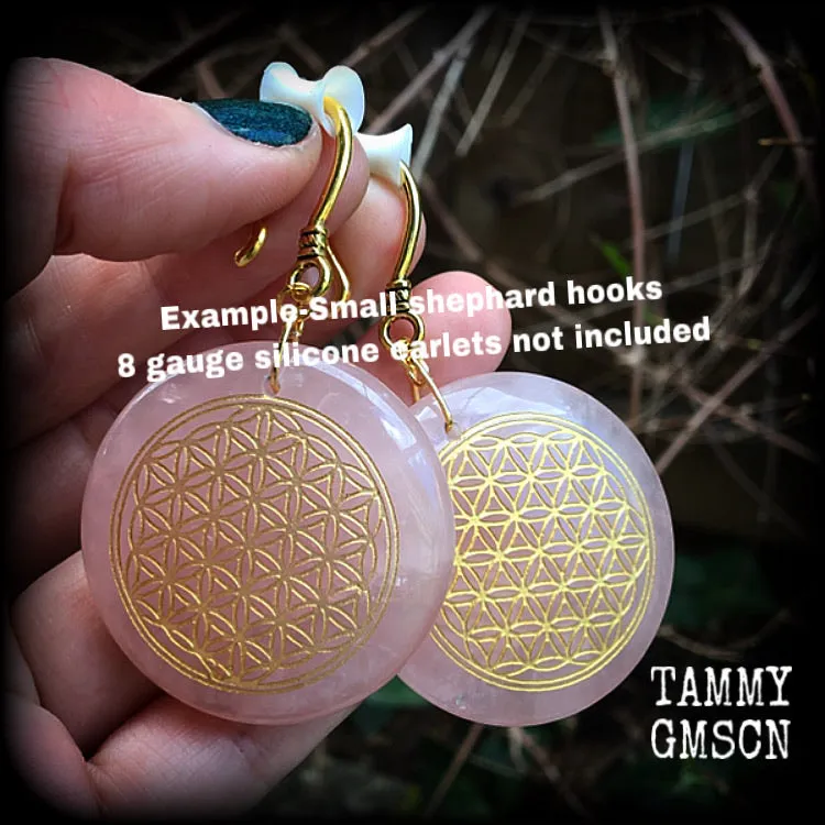 Rose Quartz ear weights-Flower of Life earrings