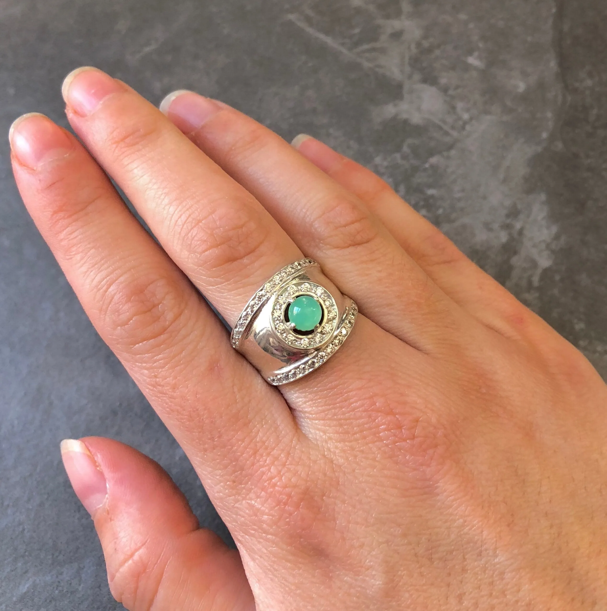 Ruby Wide Band - Silver Chunky Ring - Vintage Ruby Band