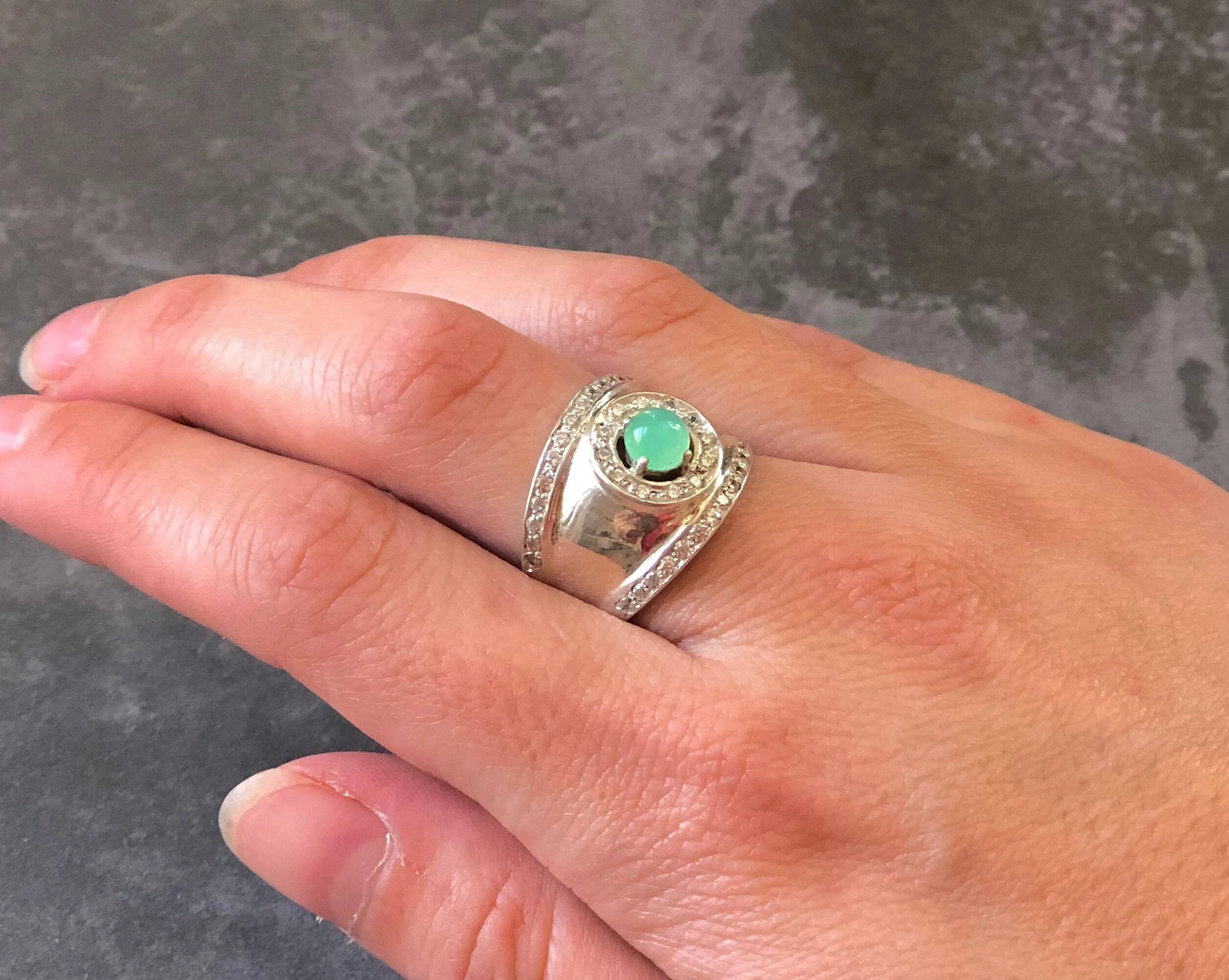 Ruby Wide Band - Silver Chunky Ring - Vintage Ruby Band