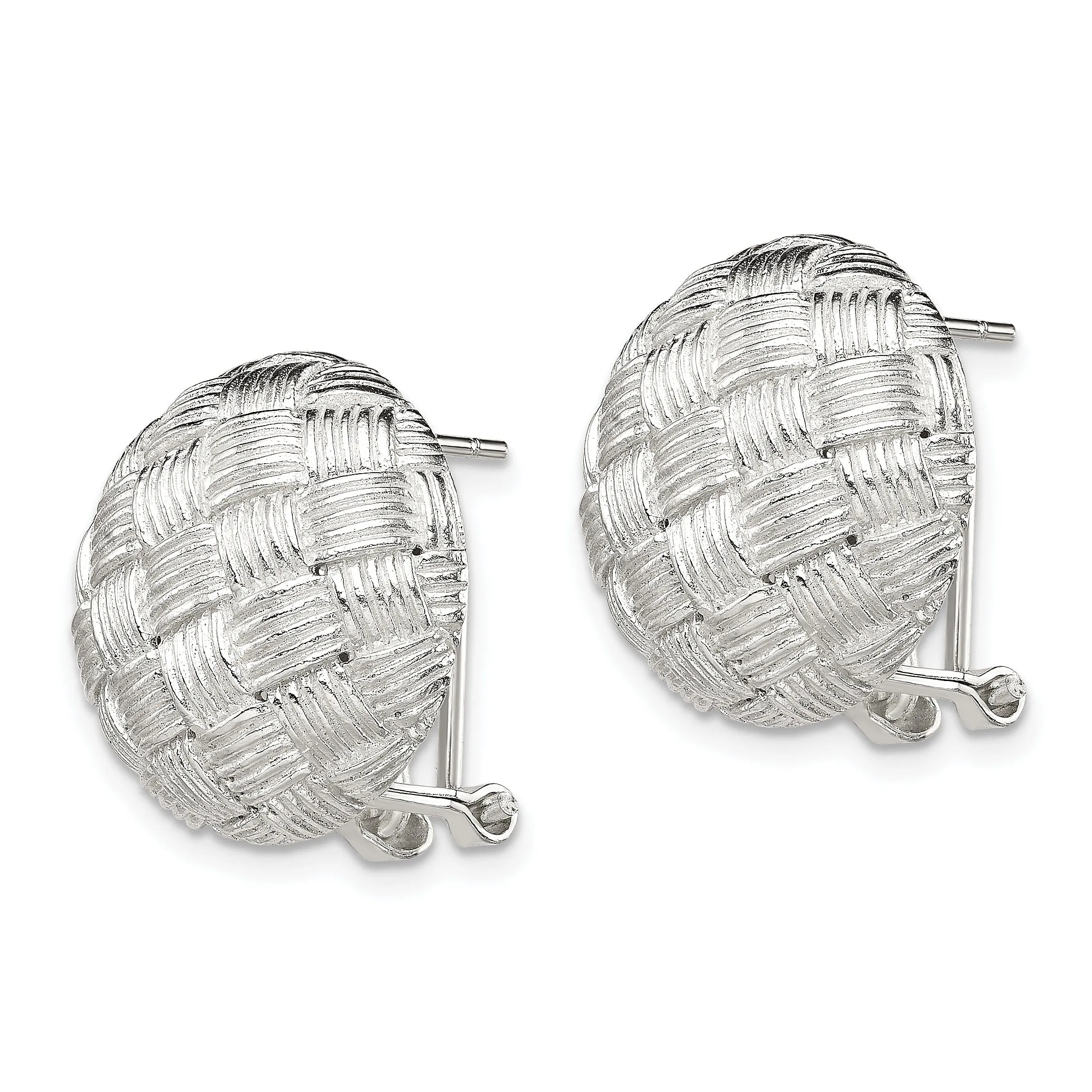 Silver Round Basket Woven Omega Back Earrings