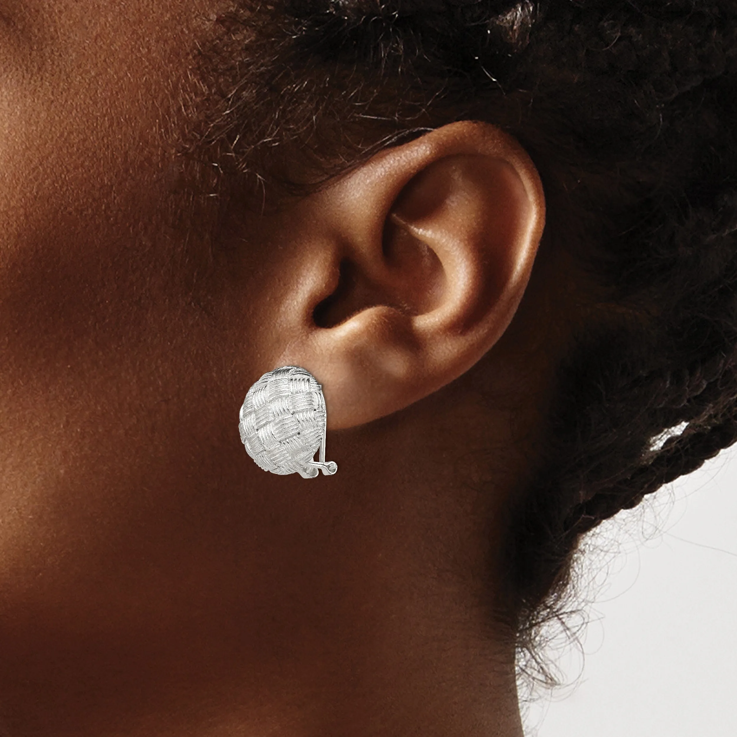 Silver Round Basket Woven Omega Back Earrings