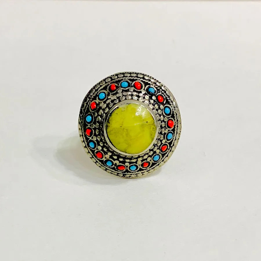 Vintage Handcrafted Tibetan Style Coral Beads Ring
