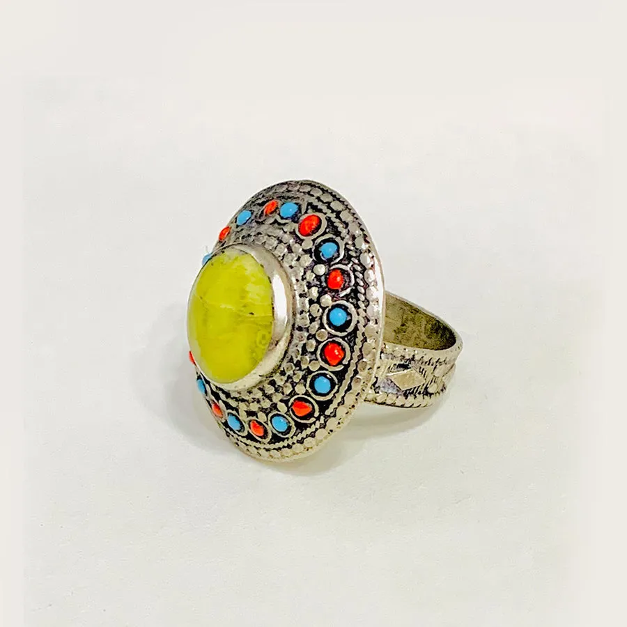 Vintage Handcrafted Tibetan Style Coral Beads Ring