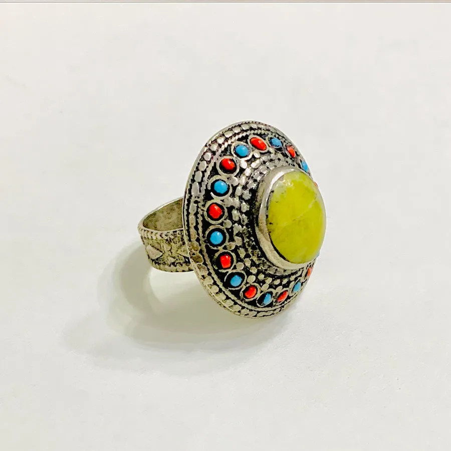Vintage Handcrafted Tibetan Style Coral Beads Ring