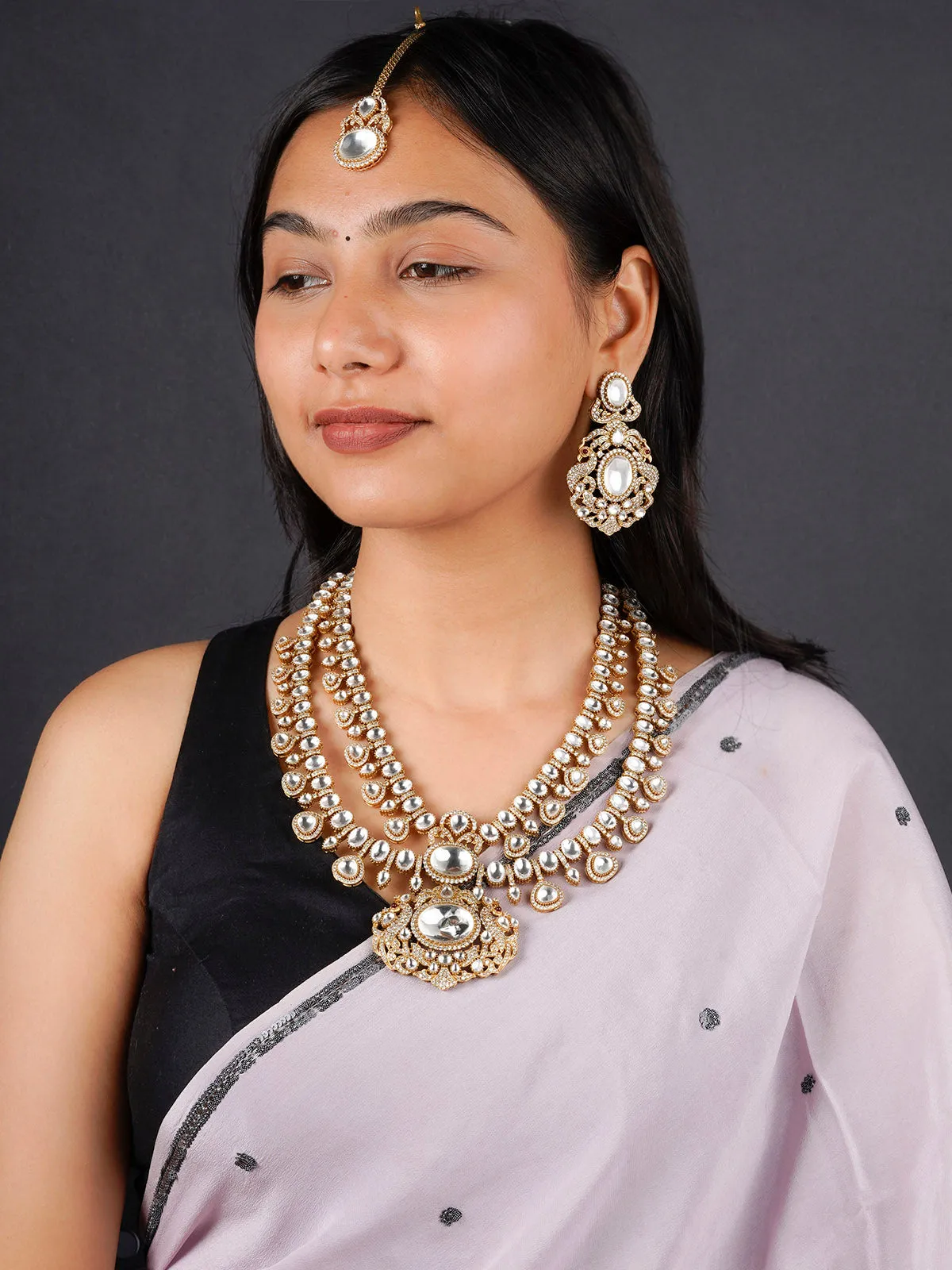 White Color Gold Plated Moissanite Bridal Necklace Set - MO-S69