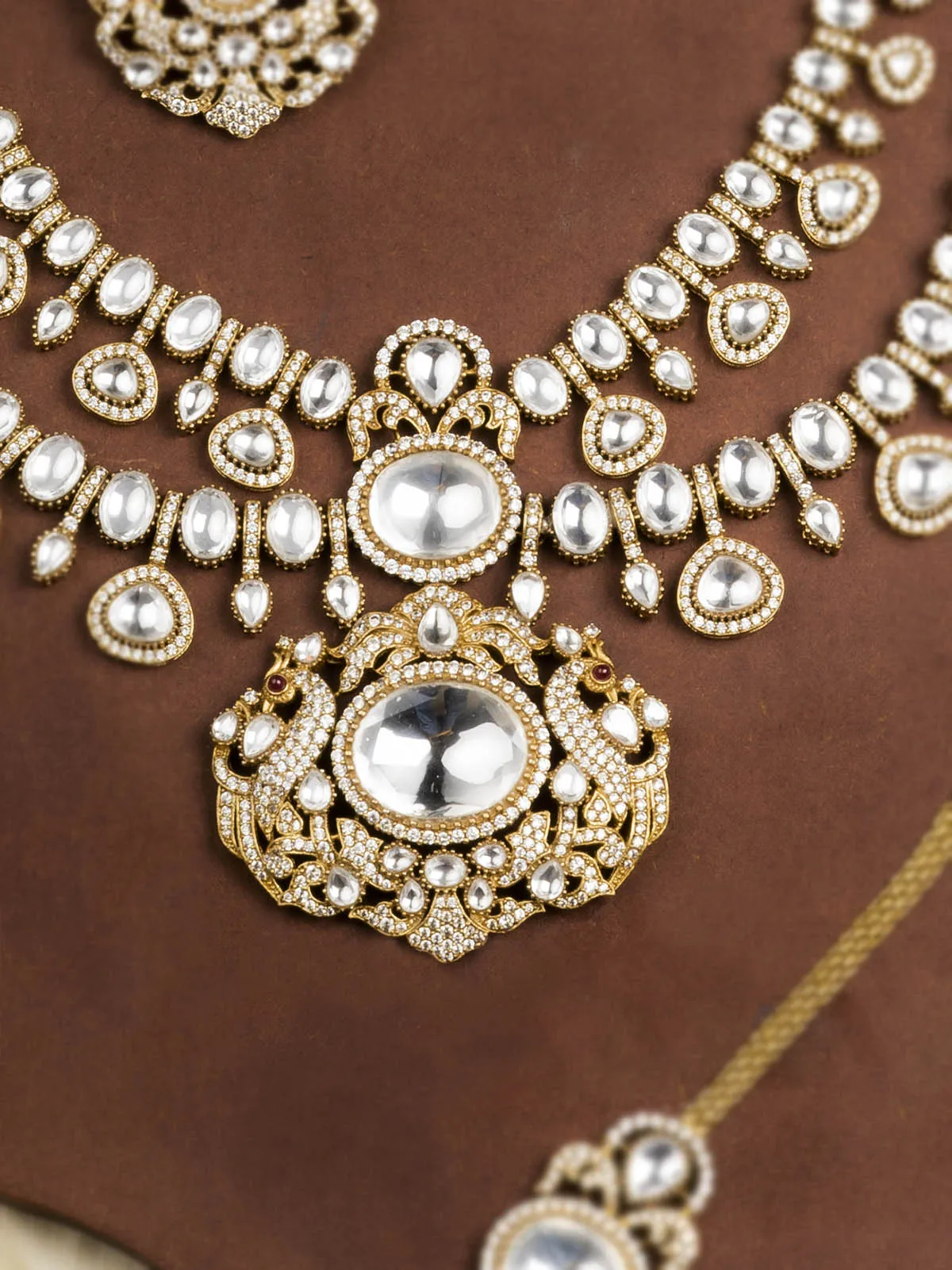 White Color Gold Plated Moissanite Bridal Necklace Set - MO-S69
